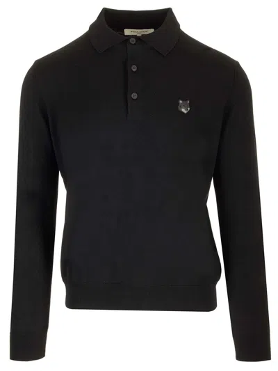 Maison Kitsuné Polo In Lana Merino Knitwear Black In P199 Black