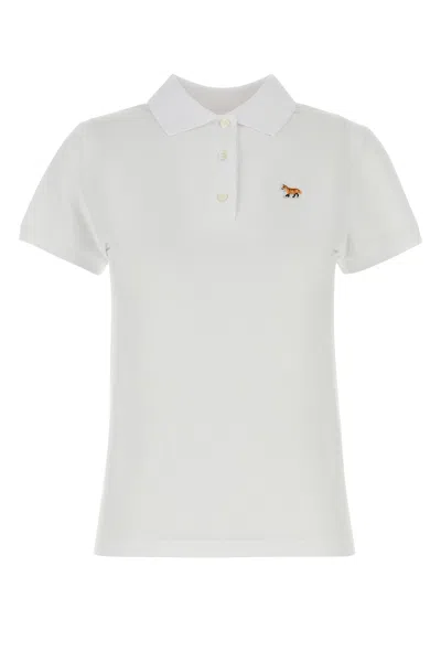 Maison Kitsuné Polo In Piquet Bianco Donna In White