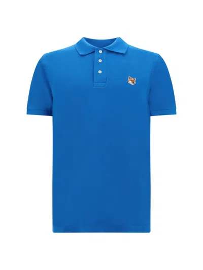 Maison Kitsuné Fox Head Cotton Polo Shirt In Blue