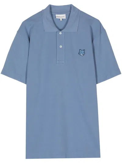 Maison Kitsuné Polo Shirt With Patch In Blue