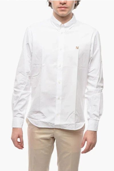 MAISON KITSUNÉ POPELINE COTTON FOX SHIRT WITH BUTTON-DOWN COLLAR
