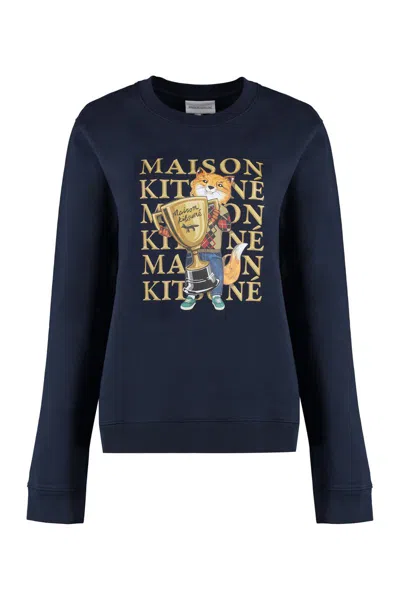 Maison Kitsuné Printed Cotton Sweatshirt In Blue