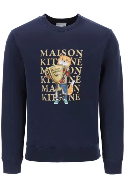 Maison Kitsuné Printed Cotton Sweatshirt In Blue