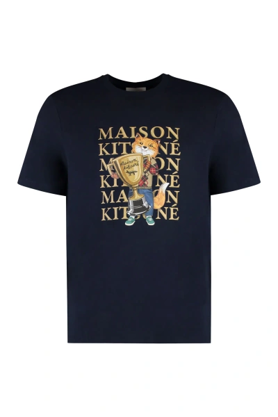 Maison Kitsuné Printed Cotton T-shirt In Blue