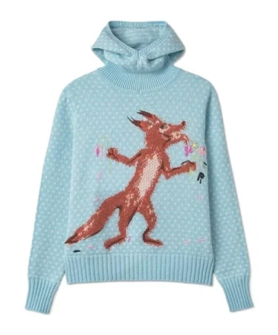 Maison Kitsuné Printed Knit Hoodie In Blue