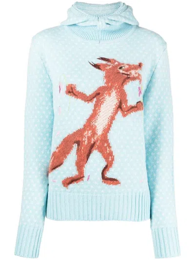 Maison Kitsuné Printed Knit Hoodie In Blue