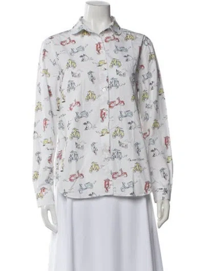 Pre-owned Maison Kitsuné Printed Long Sleeve Button-up Top In White