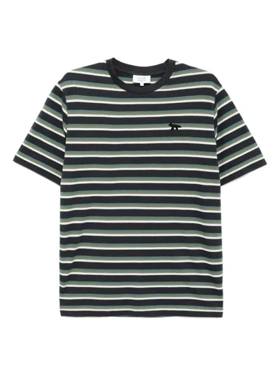 Maison Kitsuné Profile Fox Patch Striped Comfort T-shirt In Blue
