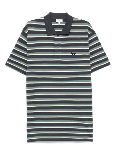 Maison Kitsuné Profile Fox-patch Striped Polo Shirt In Blue