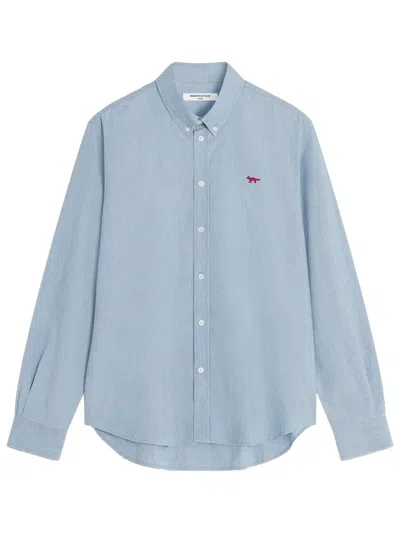 Maison Kitsuné Profile Fox Regular Fit Chambray Shirt In Blue