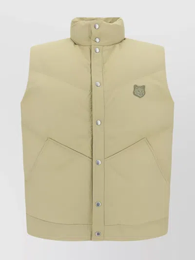 Maison Kitsuné Quilted Cotton Down Vest With High Collar In Beige