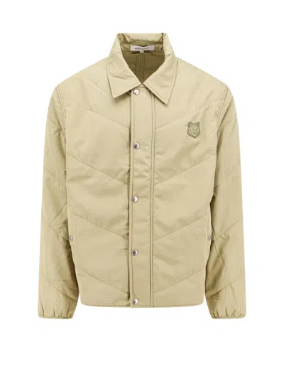 Maison Kitsuné Quilted Nylon Jacket With Frontal Logo Patch In Neutral