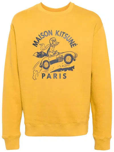 Maison Kitsuné Racing Fox Cotton Sweatshirt In Yellow