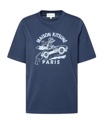 Maison Kitsuné Racing Fox Cotton T-shirt In Blue