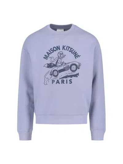 Maison Kitsuné Racing Fox Cotton Sweatshirt In Purple