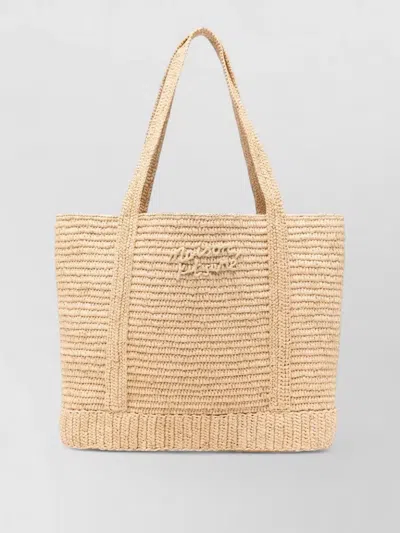 Maison Kitsuné Rafia Beach Tote Bag Woven Texture Dual Handles In Blue