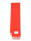 Maison Kitsuné Rectangular Red Scarf With Fringed Edges In Orange
