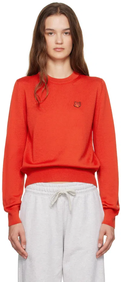 Maison Kitsuné Red Bold Fox Head Patch Sweater In P653 Autumn Red