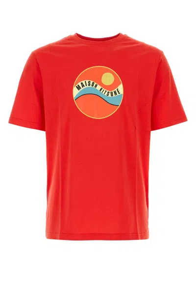 Maison Kitsuné Red Cotton T-shirt In Chilired