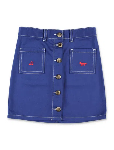 Maison Kitsuné Maison Kitsune Refined Cotton Mini Skirt With Button Detailing In Blue