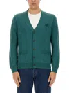 Maison Kitsuné "regular Bold Fox Head Patch" Cardigan In Green