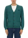 Maison Kitsuné "regular Bold Fox Head Patch" Cardigan In Green