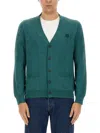 Maison Kitsuné "regular Bold Fox Head Patch" Cardigan In Green
