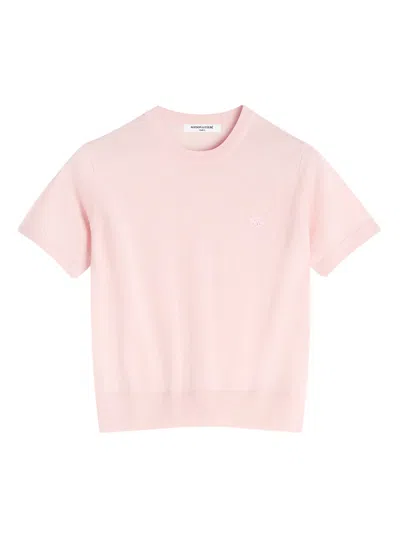 Maison Kitsuné Regular Short Sleeve Sweater With Fox Baby Patch In Pink