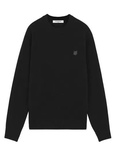 Maison Kitsuné Regular Sweater With Fox Head Patch In Lambswool In Black