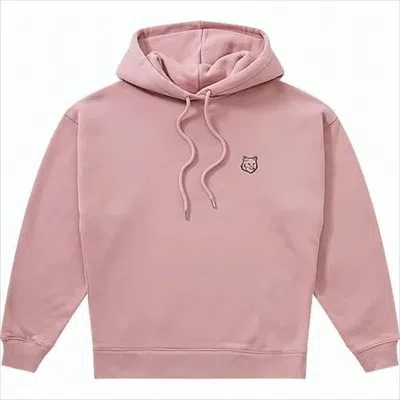Maison Kitsuné Relaxed-fit Pink Hoodie With Ribbed Cuffs And Drawstring Hood