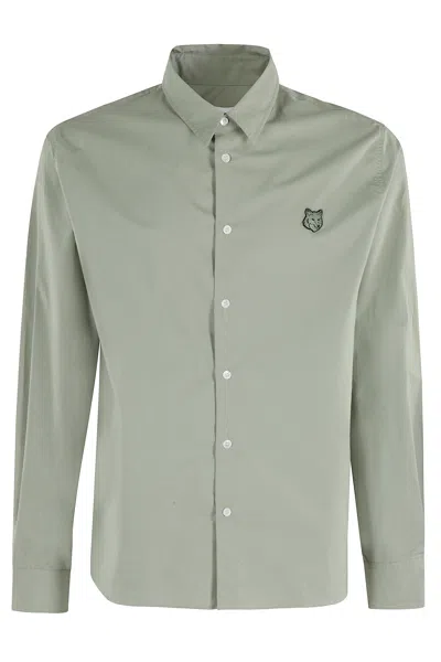 Maison Kitsuné Pointed Collar Relaxed Shirt With Distinctive Fox Patch In Green
