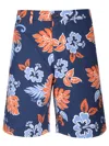 Maison Kitsuné Blue Bermuda Shorts With Floral Print In Cotton Man In Multicolor