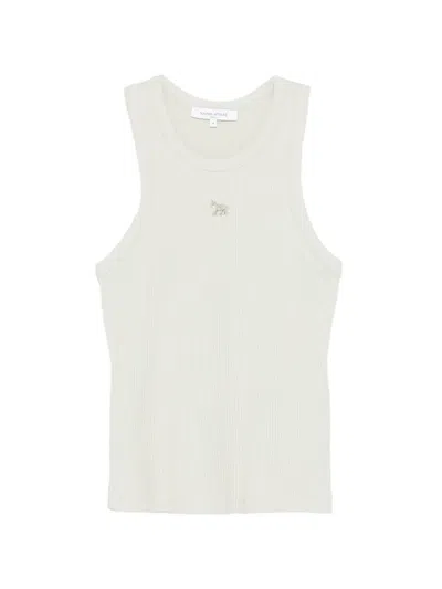 Maison Kitsuné Rib-knit Logo-patch Tank Top In Neutral