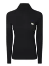 Maison Kitsuné Ribbed Black Sweater With High Neck In Black