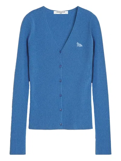 Maison Kitsuné Ribbed Buttoned Cardigan In Animal Print