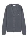 Maison Kitsuné Wool Blend Cardigan With Embroidered Foxy Patch On The Front In Gray