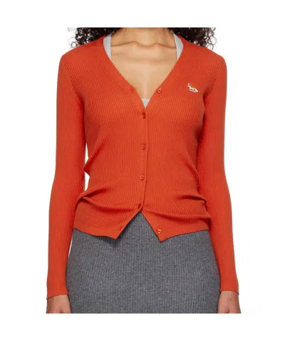 Maison Kitsuné Red Baby Fox Patch Fine Ribbed Cardigan