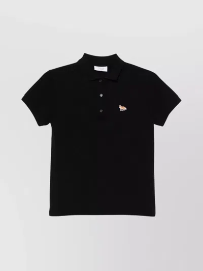 Maison Kitsuné Ribbed Collar Short Sleeves Top Straight Hem In Black
