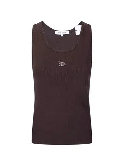 Maison Kitsuné Ribbed Fox Tank Top In Burgundy