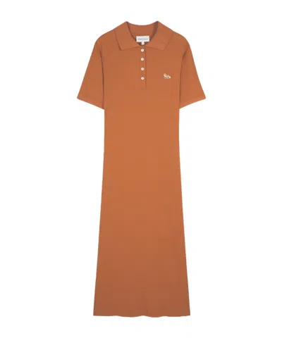 Maison Kitsuné Ribbed-knit Polo Dress In Orange