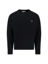 Maison Kitsuné Ribbed Knit Sweater With Cropped Fit And Embroidered Emblem In Black