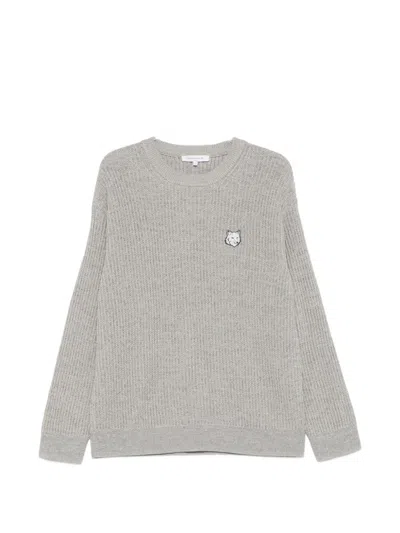 Maison Kitsuné Fox Head Cotton Ribbed Jumper For Men In Gray