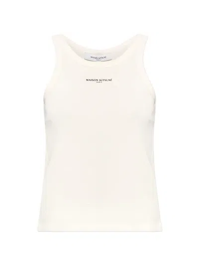 Maison Kitsuné Logo Print Ribbed Tank Top In White