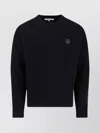 Maison Kitsuné Ribbed Knit Sweater With Cropped Fit And Embroidered Emblem In Black