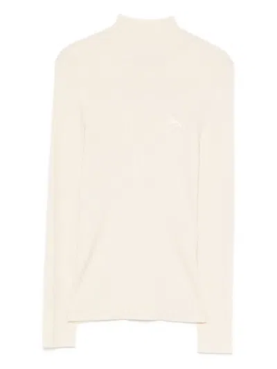 Maison Kitsuné Ribbed Mock-neck Top In Neutral