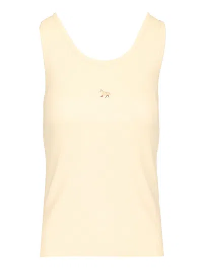 MAISON KITSUNÉ RIBBED TANK TOP TOPS BEIGE