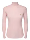 Maison Kitsuné Ribbed Texture Sweater With High Neck In Pink