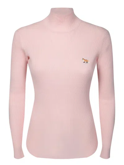 Maison Kitsuné Ribbed Texture Sweater With High Neck In Pink