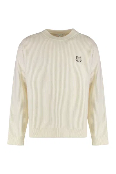 Maison Kitsuné Ribbed Wool Sweater In Metallic