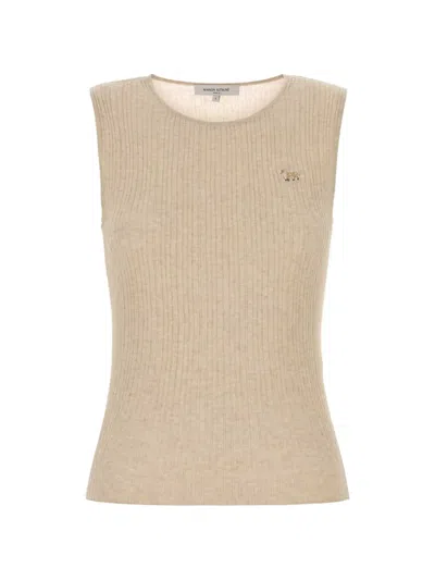 Maison Kitsuné Ribbed-knit Patch Top In Neutral